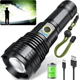 Rechargeable Flashlights 1990.000 High Lumens, Super Bright Flashlight with 10 Modes, LED Tactical Flashlight Waterproof, Powerful for Camping, Hiking, Hunting and Emergencies