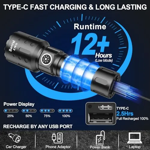 Rechargeable Flashlights 20,000 High Lumens,1500M Super Bright LED Small Powerful Tactical Flashlight