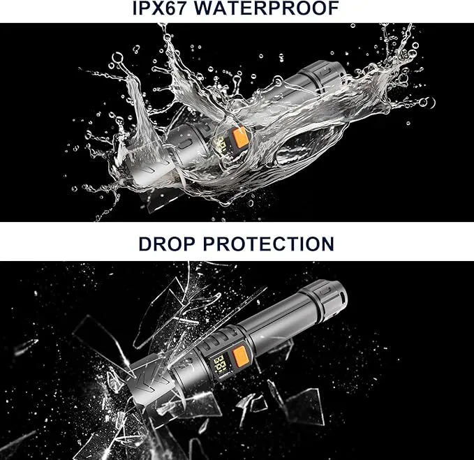 Rechargeable Flashlights High Lumens, 100000 High Lumens, Zoomable USB Rechargeable Flashlight, 5 Modes with COB Work Light,Small Flashlight for Camping, Emergency Flashlight