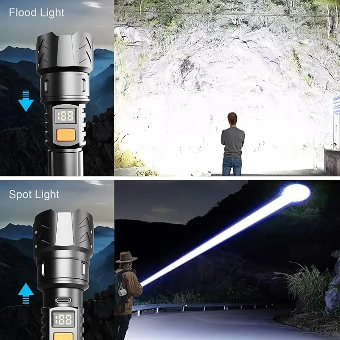 Rechargeable Flashlights High Lumens, 100000 High Lumens, Zoomable USB Rechargeable Flashlight, 5 Modes with COB Work Light,Small Flashlight for Camping, Emergency Flashlight