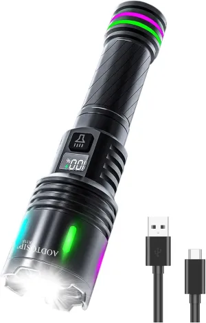 Rechargeable Flashlights High Lumens, 100,000LM Super Bright Flash Light, 3 Modes Zoomable,LCD Digital Display,USB Charging, Powerful Handheld LED Flashlights Waterproof for Emergencies Camping