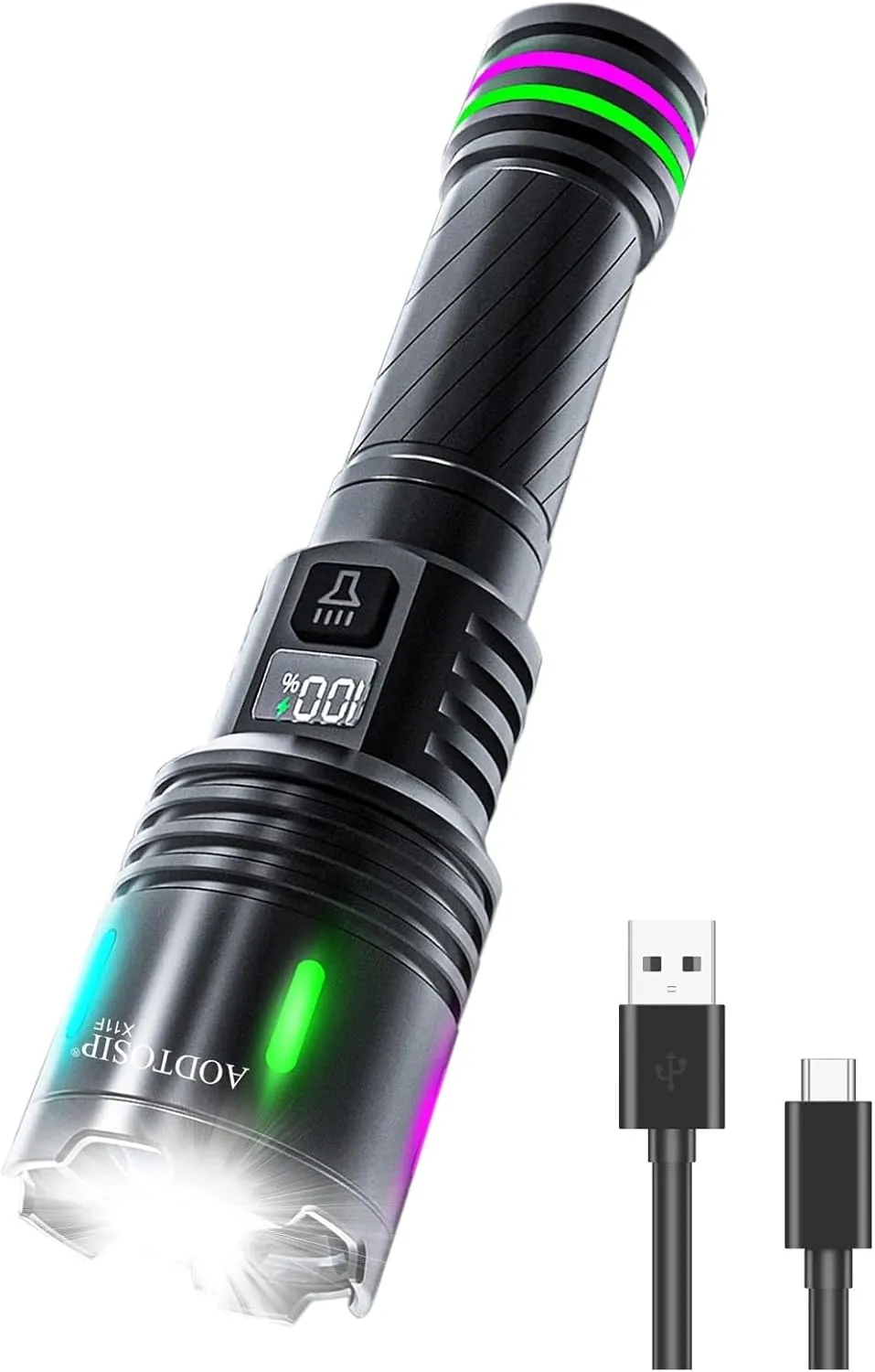 Rechargeable Flashlights High Lumens, 100,000LM Super Bright Flash Light, 3 Modes Zoomable,LCD Digital Display,USB Charging, Powerful Handheld LED Flashlights Waterproof for Emergencies Camping