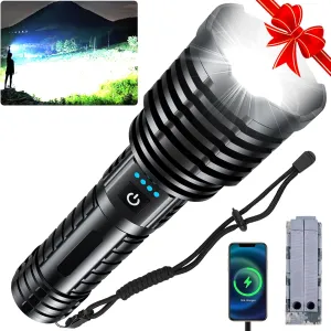 Rechargeable Flashlights High Lumens, 2400.000 Lumens Super Bright Flashlight, LED Handheld Waterproof Tactical Flashlights-Zoomable 5 Modes-31H Runtime-Holster for Emergency Camping