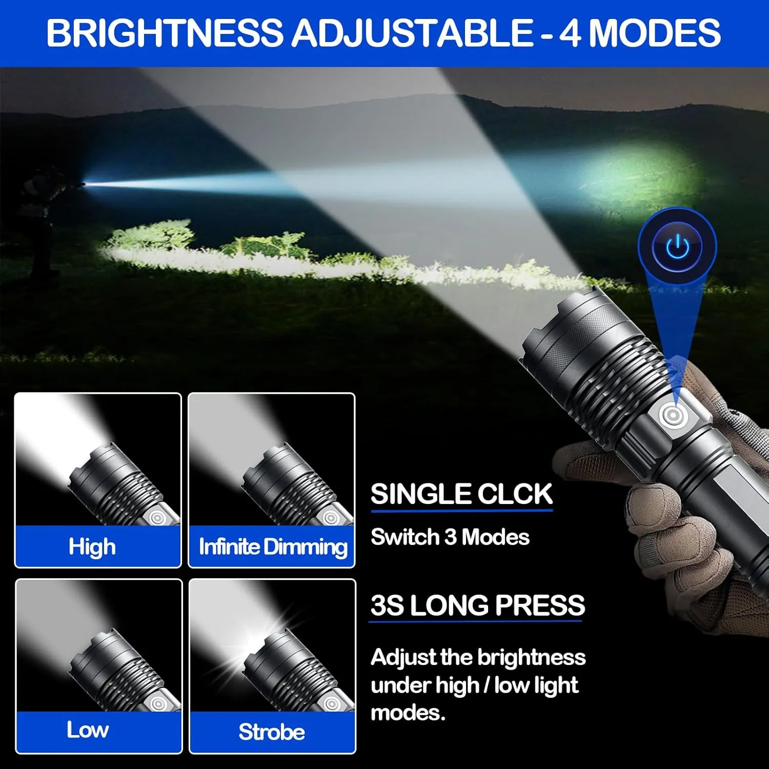 Rechargeable Flashlights High Lumens, 3 Pack Super Bright Tactical Flashlight With Adjustable Lighting Modes, Zoomable Handheld Led Flash Light For Camping Emergency Home Gift (Battery Included)