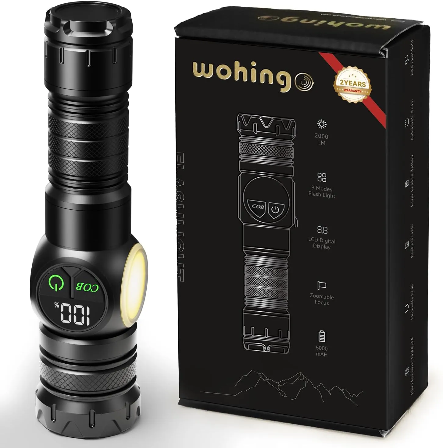 Rechargeable Flashlights High Lumens LED Super Bright Torch Magnetic Tactical Flashlight with COB SideLight,Zoomable,Waterproof Linternas with LCD Digital Display for Camping Home Emergency Gift