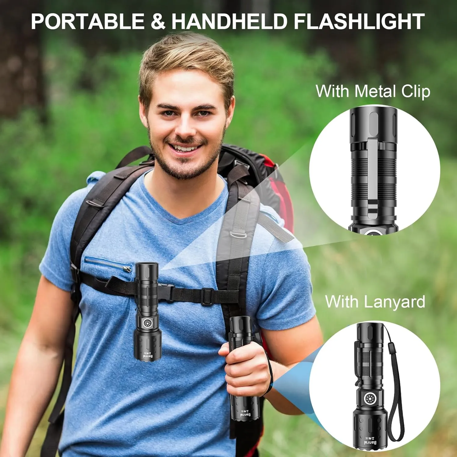 Rechargeable Flashlights High Lumens, Long Throw Super Bright LED Small Powerful Flashlight with Memory Function, 6Modes Pocket Waterproof Flash Light for Camping,Hiking (2, Black/Red)