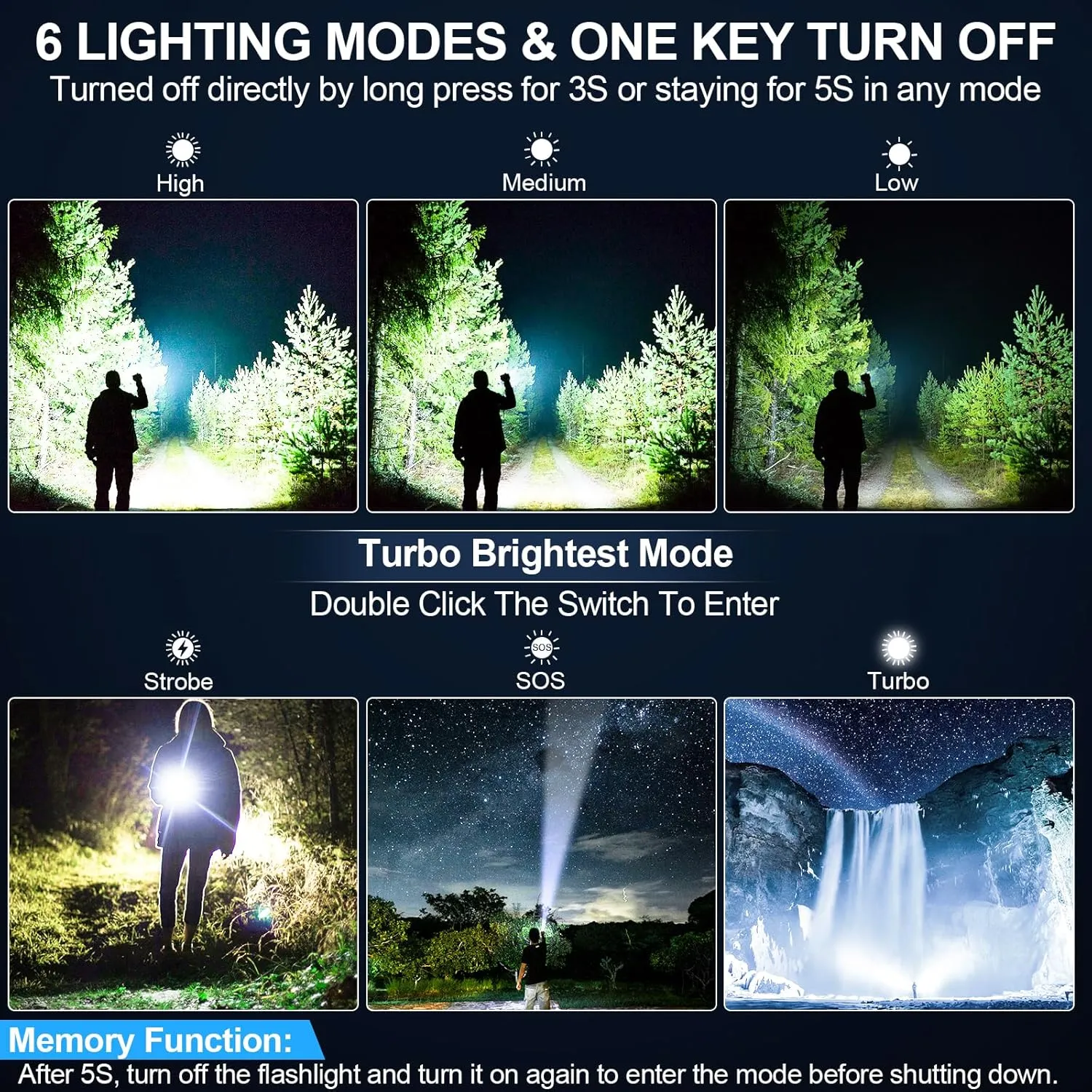 Rechargeable Flashlights High Lumens, Long Throw Super Bright LED Small Powerful Flashlight with Memory Function, 6Modes Pocket Waterproof Flash Light for Camping,Hiking (2, Black/Red)