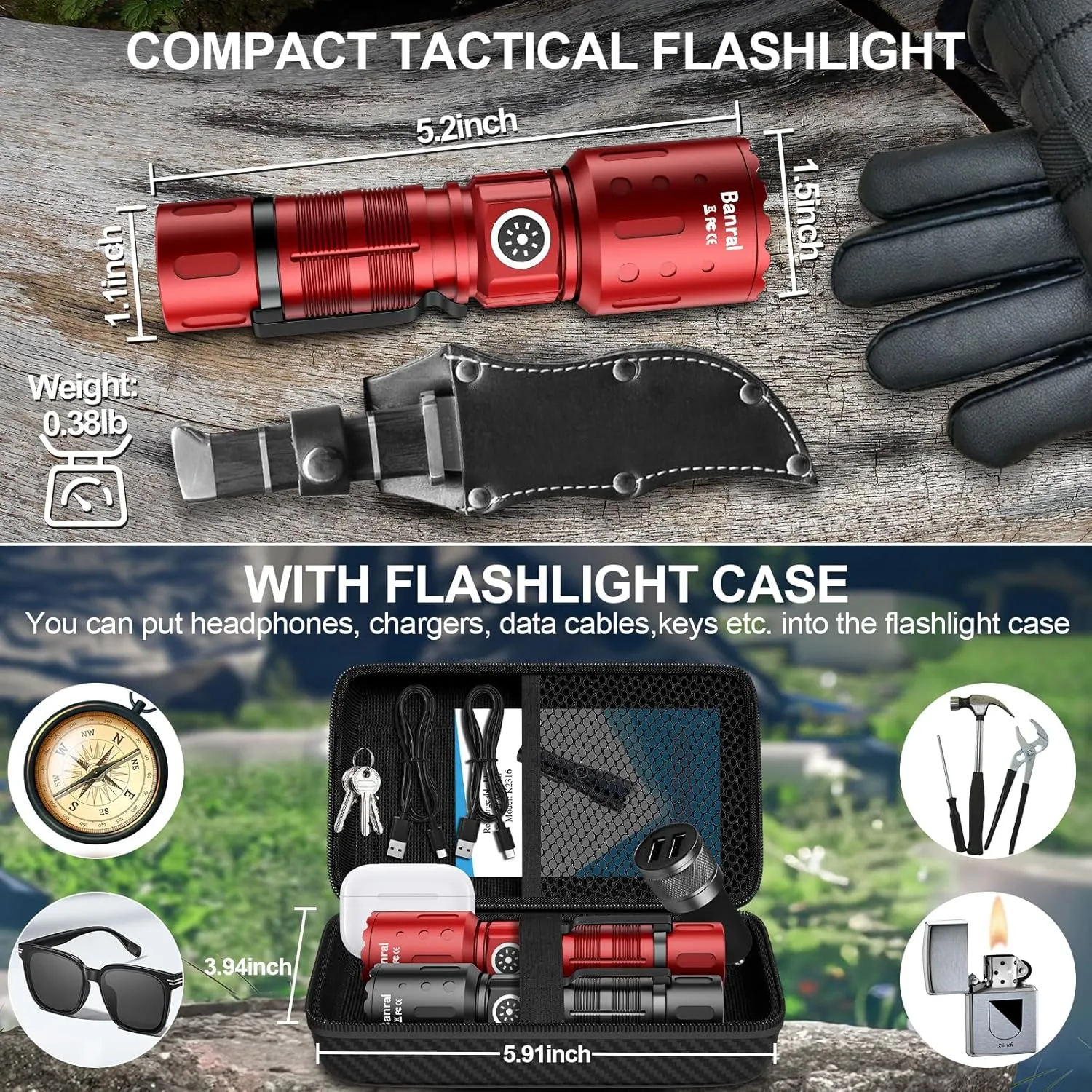Rechargeable Flashlights High Lumens, Long Throw Super Bright LED Small Powerful Flashlight with Memory Function, 6Modes Pocket Waterproof Flash Light for Camping,Hiking (2, Black/Red)