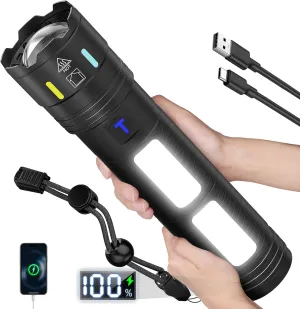 Rechargeable Flashlights High Lumens, Super Bright Flash Light, 4 Mode with Red LED Flashing Tactical Flashlight, High Powered Flashlight Large Size Flashlight for Home