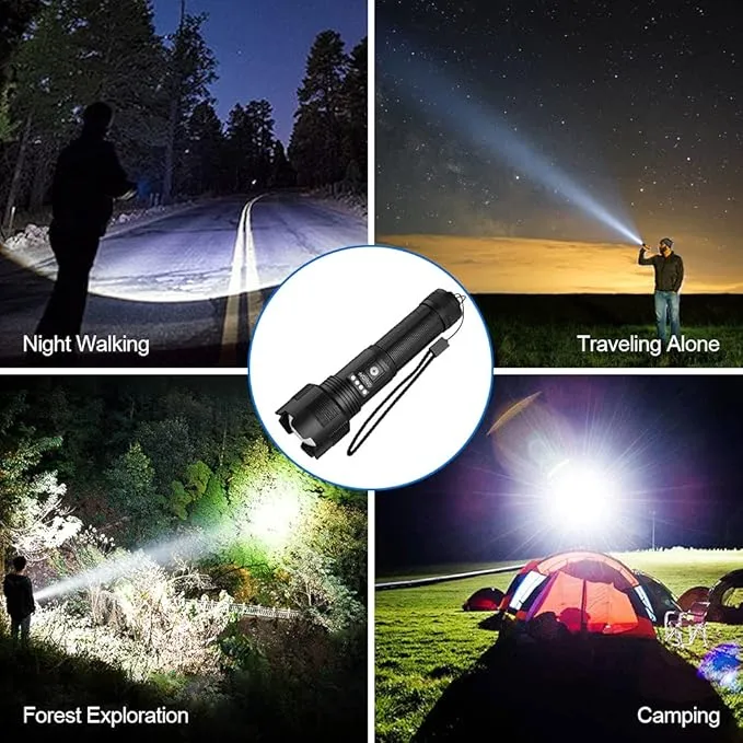 Rechargeable Flashlights High Lumens, Super Bright LED Flashlight 8000 Lumens, Zoomable IPX4 Waterproof Flash Light, Handheld Tactical Flashlight for Camping Emergencies