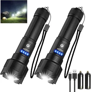 Rechargeable Flashlights High Lumens, Super Bright LED Flashlight 8000 Lumens, Zoomable IPX4 Waterproof Flash Light, Handheld Tactical Flashlight for Camping Emergencies