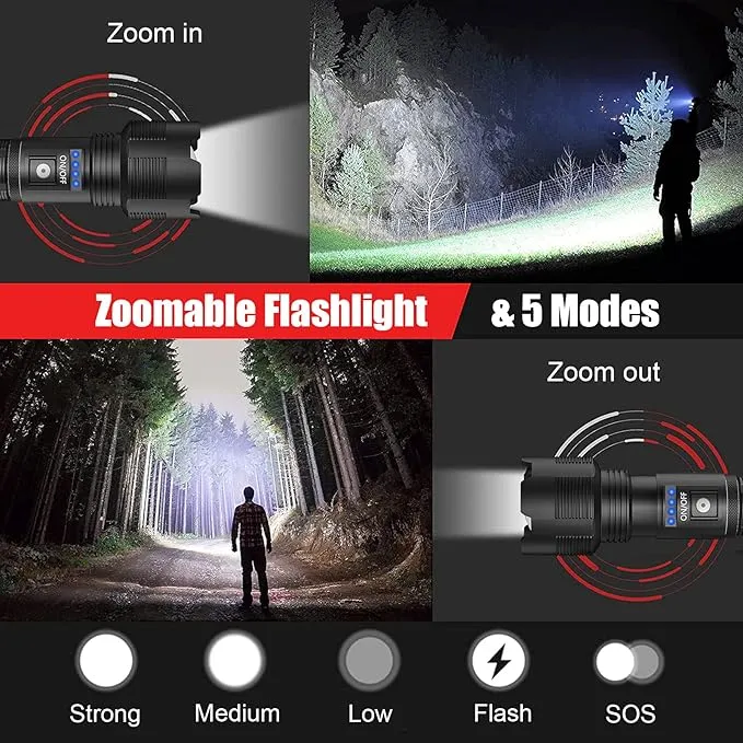 Rechargeable Flashlights High Lumens, Super Bright LED Flashlight 8000 Lumens, Zoomable IPX4 Waterproof Flash Light, Handheld Tactical Flashlight for Camping Emergencies