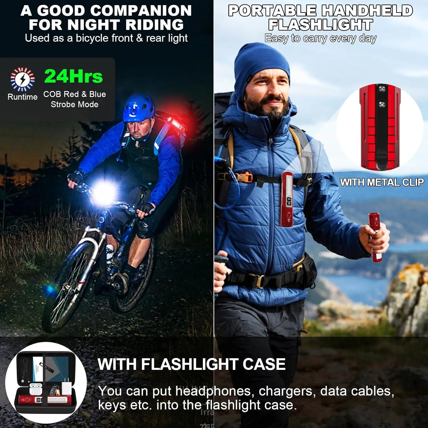 Rechargeable Flashlights High Lumens - Super Bright Small Pocket Magnetic Flashlight, 8 Modes LED Tactical Flash Light, Dual Button Powerful Flashlight for Camping (2, Red)