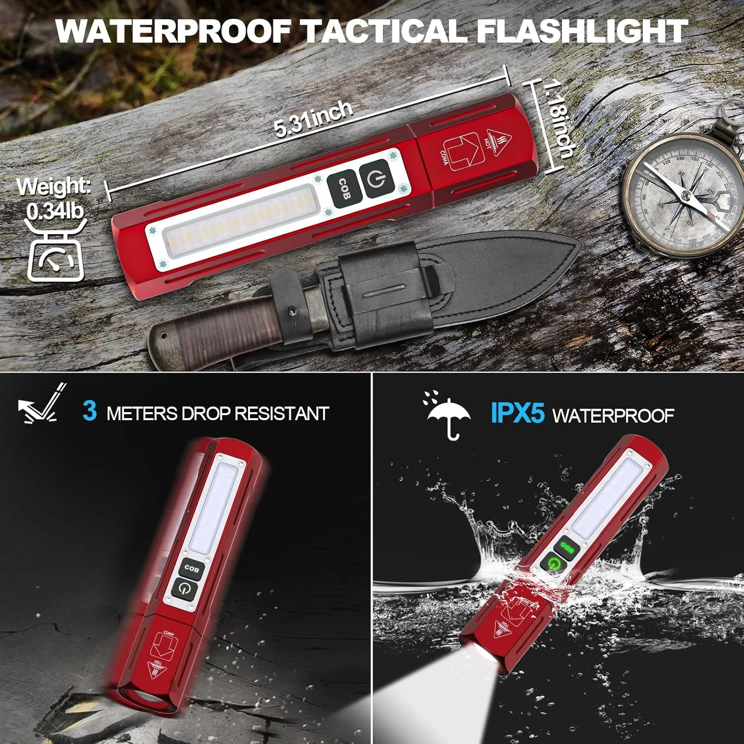 Rechargeable Flashlights High Lumens - Super Bright Small Pocket Magnetic Flashlight, 8 Modes LED Tactical Flash Light, Dual Button Powerful Flashlight for Camping (2, Red)
