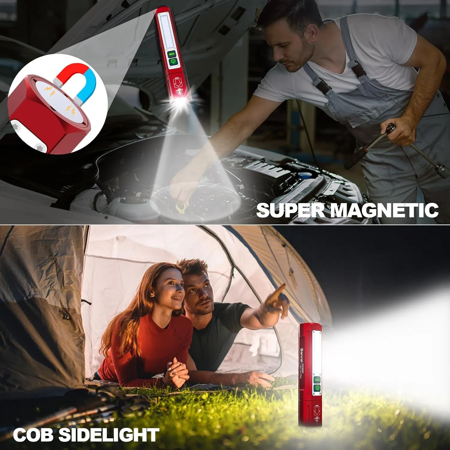 Rechargeable Flashlights High Lumens - Super Bright Small Pocket Magnetic Flashlight, 8 Modes LED Tactical Flash Light, Dual Button Powerful Flashlight for Camping (2, Red)