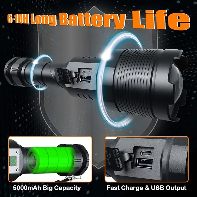 Rechargeable Flashlights MAX 200000 High Lumens,Super Bright 30W LED Flashlight,High Powered Brightest Flashlight for Emergencies/Camping Gear,Zoomable,Waterproof,5 Modes,USB Handheld Flash Light