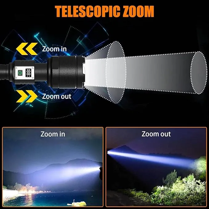 Rechargeable Flashlights MAX 200000 High Lumens,Super Bright 30W LED Flashlight,High Powered Brightest Flashlight for Emergencies/Camping Gear,Zoomable,Waterproof,5 Modes,USB Handheld Flash Light