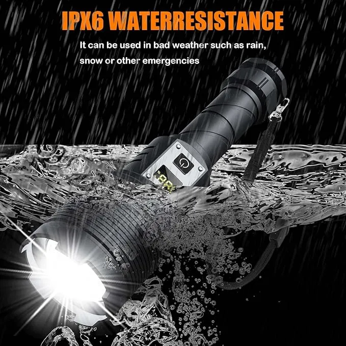 Rechargeable Flashlights MAX 200000 High Lumens,Super Bright 30W LED Flashlight,High Powered Brightest Flashlight for Emergencies/Camping Gear,Zoomable,Waterproof,5 Modes,USB Handheld Flash Light