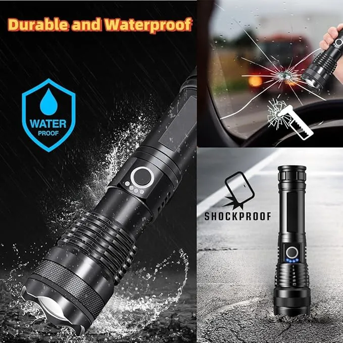 Rechargeable LED Flashlight: 5000 Lumen, Waterproof, 5 Modes & Fast Charging for Night Walkers and Campers