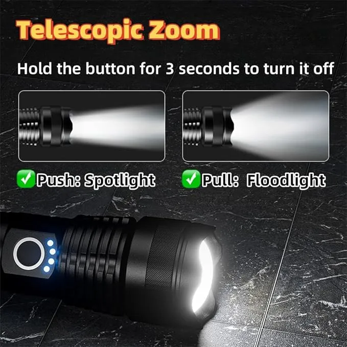 Rechargeable LED Flashlight: 5000 Lumen, Waterproof, 5 Modes & Fast Charging for Night Walkers and Campers