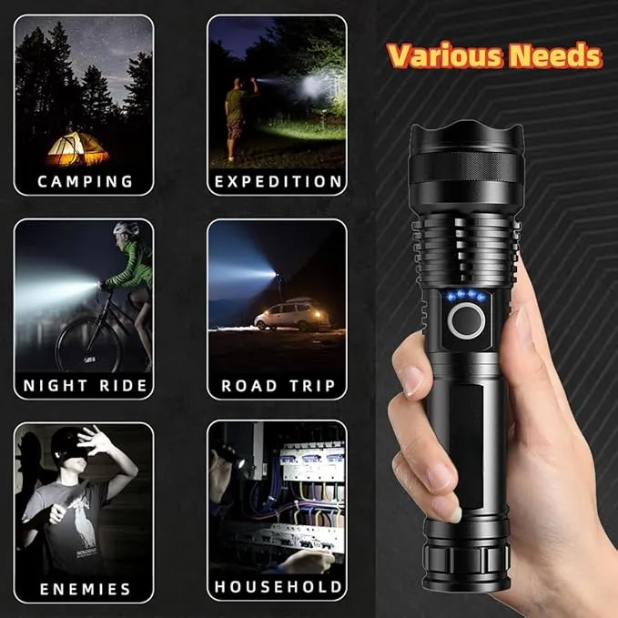 Rechargeable LED Flashlight: 5000 Lumen, Waterproof, 5 Modes & Fast Charging for Night Walkers and Campers