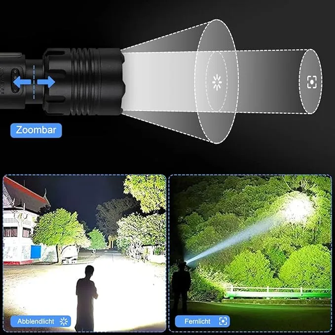 Rechargeable LED Flashlight High Lumens, 120000 Lumen XHP70.2 Super Bright Handheld Tactical Flashlight, Zoomable, IPX6 Waterproof, 7 Modes for Camping Emergency