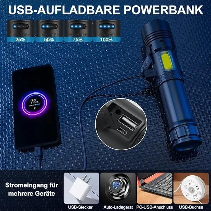 Rechargeable LED Flashlight High Lumens, 120000 Lumen XHP70.2 Super Bright Handheld Tactical Flashlight, Zoomable, IPX6 Waterproof, 7 Modes for Camping Emergency