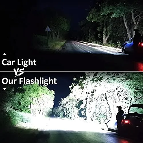 Rechargeable LED Flashlight High Lumens, 90000 Lumen Brightest Tactical Flashlight with 10000mAh Battery, Side Worklight, 7Modes Zoomable High-Power Flashlight&USB Rechargeable for Camping Emergency