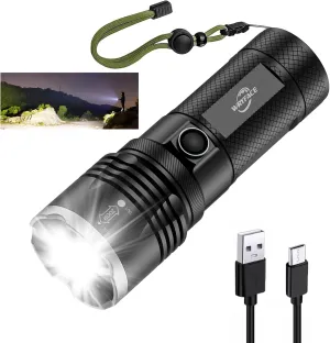 Rechargeable LED Flashlight High Lumens Super Bright Flashlight, 5 Modes Tactical Flashlight with Zoomable,IPX5 Waterproof,Powerful Handheld Flash Light for Emergencies, Hiking, Camping Gift