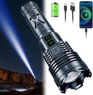Rechargeable LED Flashlights 5200.000 High Lumens,High Powered Flashlight Super Bright,Handheld Tactical Flashlight With Waterproof, 6 Modes, Zoomable, Powerful Flashlights for Camping Home Emergency