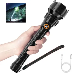 Rechargeable LED Flashlights 7100 High Lumens, Super Bright Powerful Flashlights with 5 Lighting Modes, Waterproof Handheld Flashlight for Hunting, Camping-Black