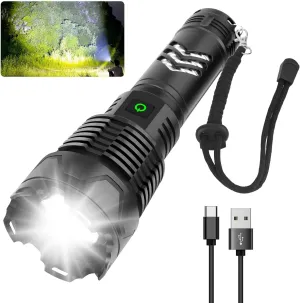 Rechargeable LED Flashlights High Lumens, 120000 Lumen Super Bright Powerful Flashlight, 5 Light Modes, Zoomable, IPX6 Waterproof Flashlights for Outdoor