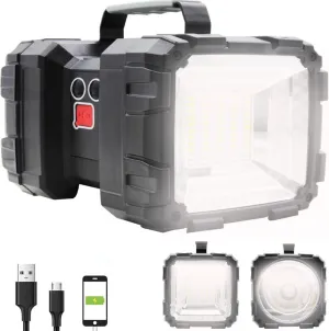 Rechargeable LED Searchlight Flashlight, LED Spotlight Big Power Capacity 15000LM 20h Ultra-Long Standby 7 Lights Modes Camping Work Light, Waterproof, for Home, Outdoor (55 LEDs)
