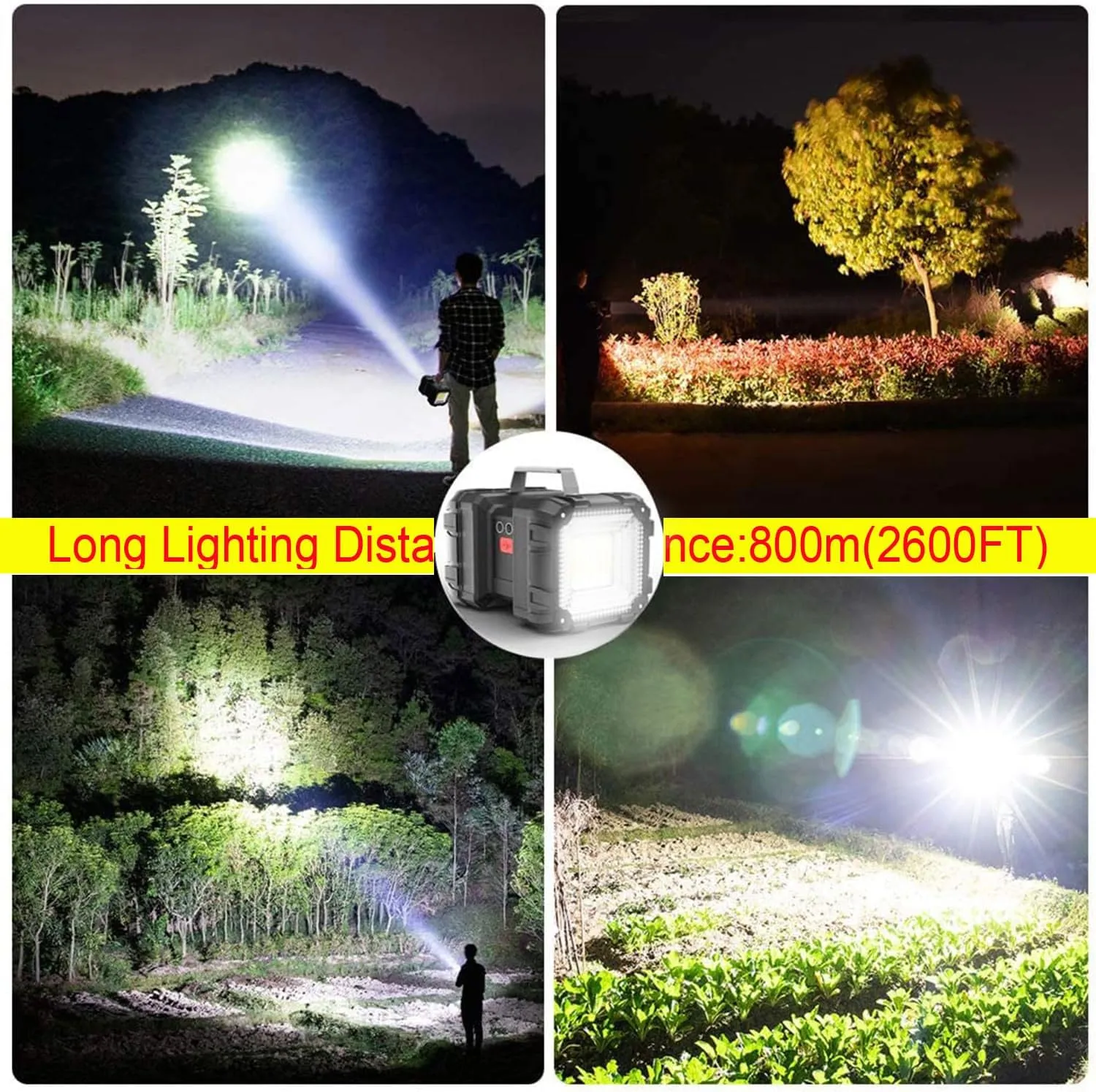 Rechargeable LED Searchlight Flashlight, LED Spotlight Big Power Capacity 15000LM 20h Ultra-Long Standby 7 Lights Modes Camping Work Light, Waterproof, for Home, Outdoor (55 LEDs)