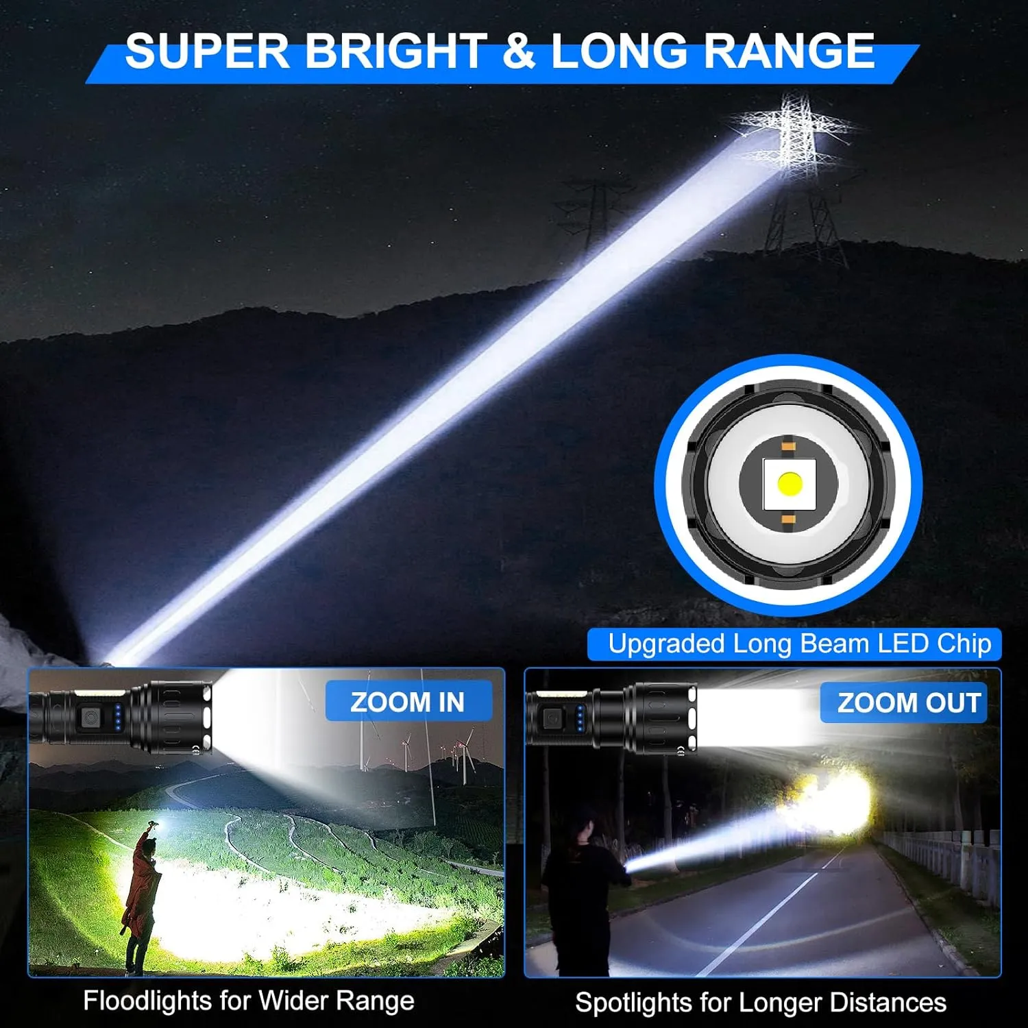 Rechargeable Magnetic Flashlights High Lumens, Super Bright LED Powerful Flashlight 8 Modes with COB Work Light, Waterproof Handheld Flash Light for Camping (2 Pack with Paper Box, Black)