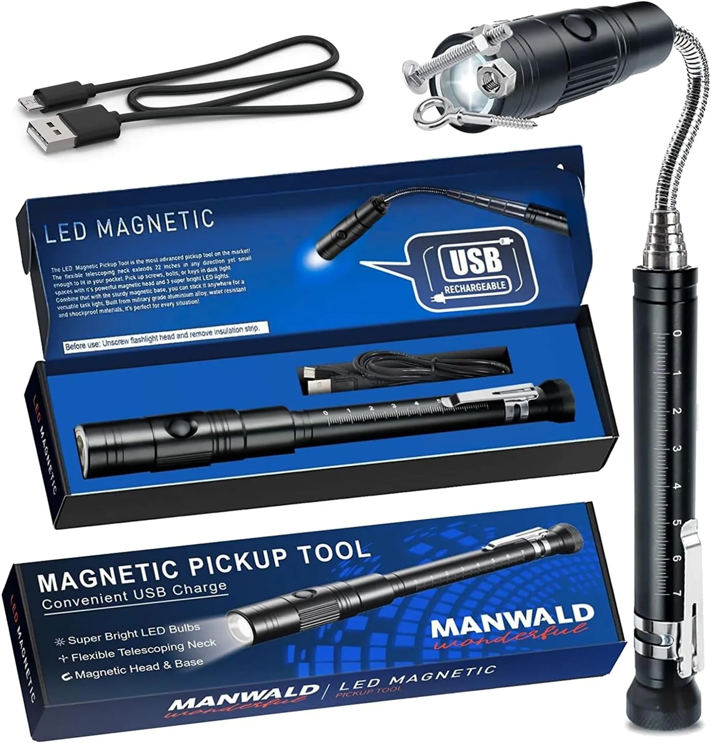 Rechargeable Magnetic Pickup Tool, Telescoping Magnetic Flashlights with Extendable Magnet Stick, Fathers Day Dad Gifts from Daughter Wife Son, Cool Gadgets Gifts for Him, Men, Dad, Husband, Boyfriend