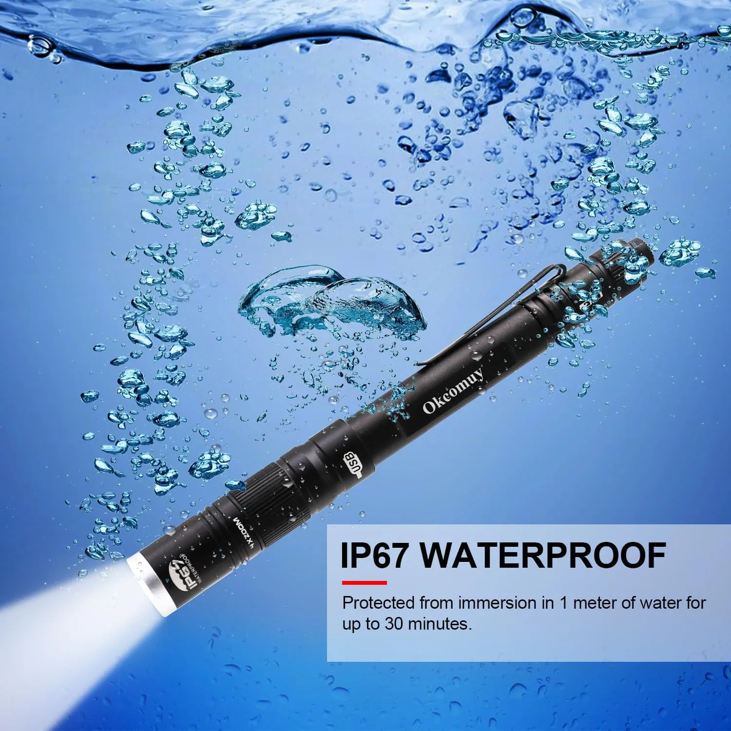 Rechargeable Pen Light Flashlight IP67 Waterproof with Pocket Clip 4-Zoomable, Prefect Pocket Flashlight for Inspection,Work,Repair