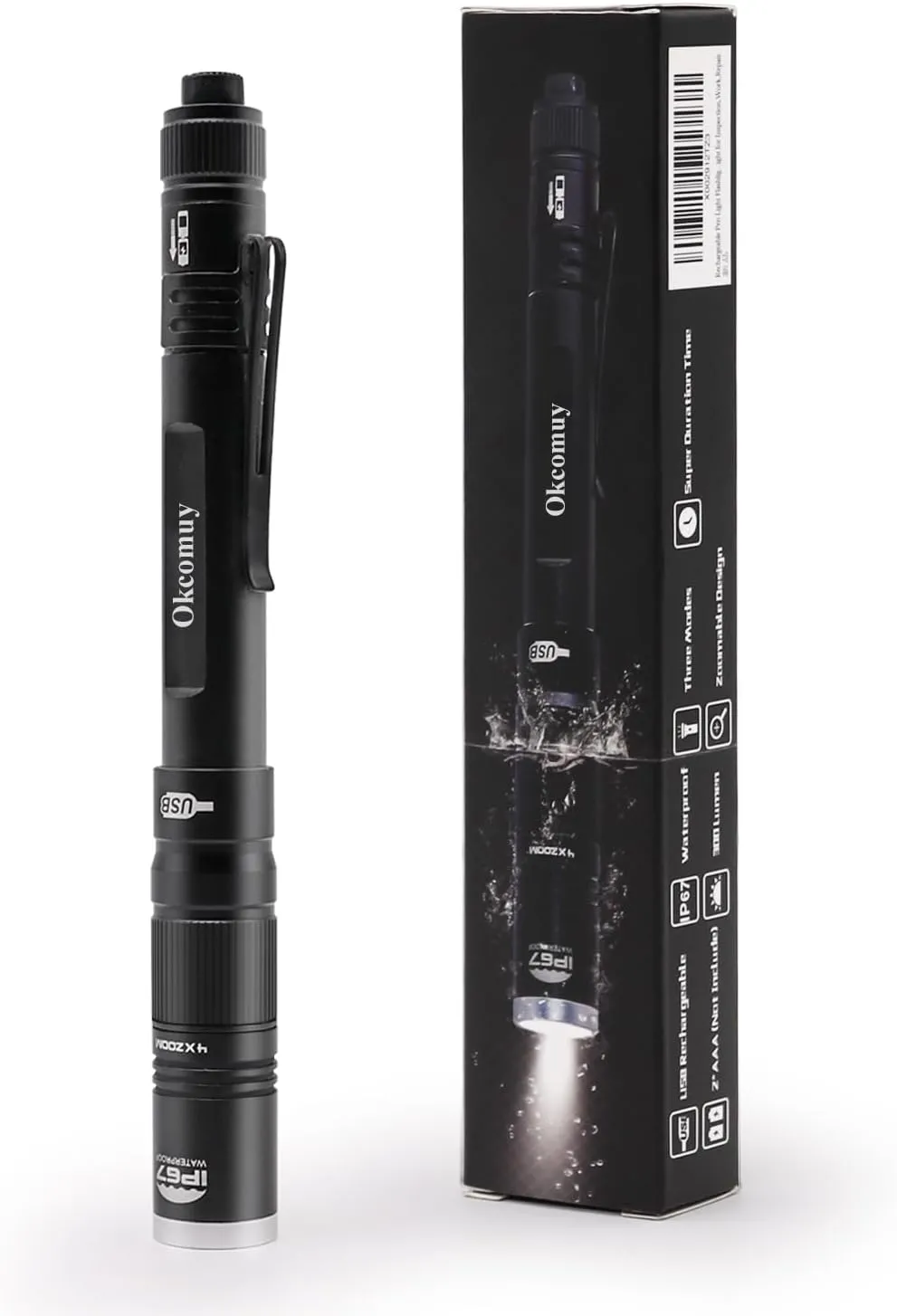Rechargeable Pen Light Flashlight IP67 Waterproof with Pocket Clip 4-Zoomable, Prefect Pocket Flashlight for Inspection,Work,Repair