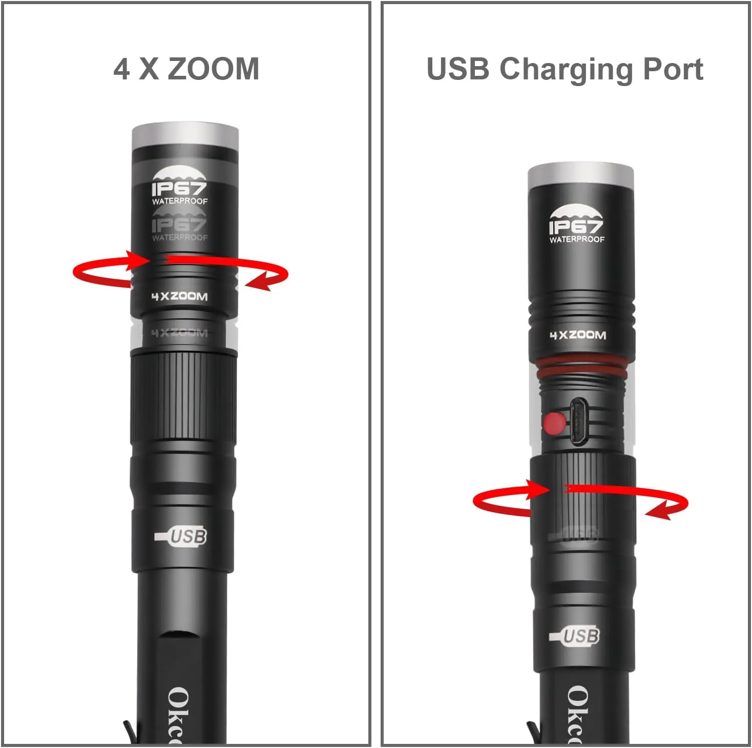 Rechargeable Pen Light Flashlight IP67 Waterproof with Pocket Clip 4-Zoomable, Prefect Pocket Flashlight for Inspection,Work,Repair