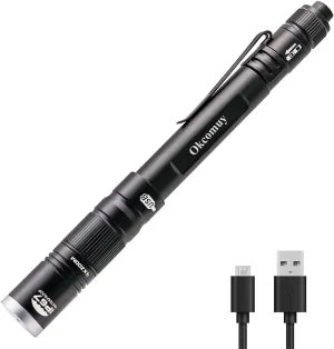 Rechargeable Pen Light Flashlight IP67 Waterproof with Pocket Clip 4-Zoomable, Prefect Pocket Flashlight for Inspection,Work,Repair
