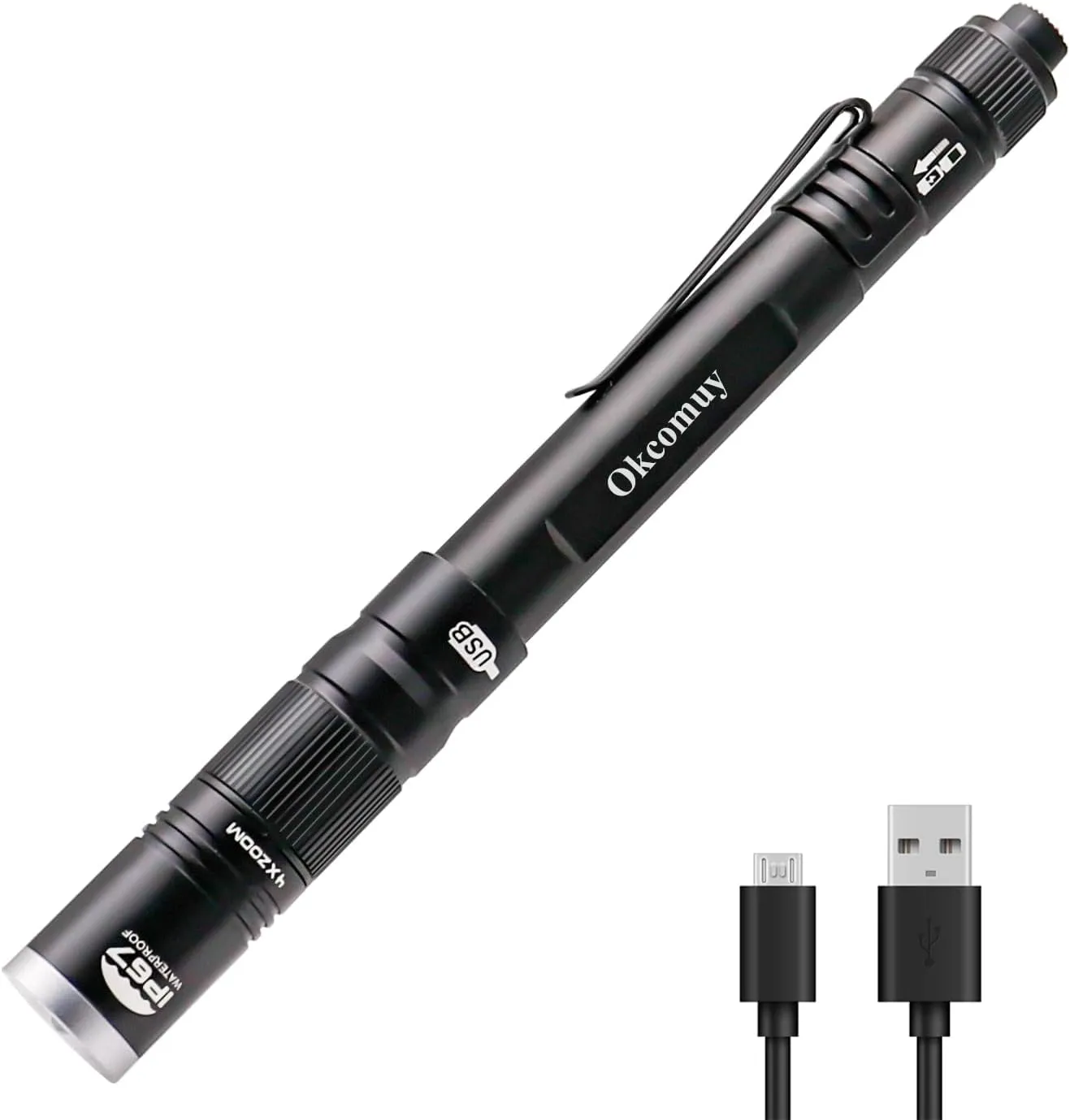 Rechargeable Pen Light Flashlight IP67 Waterproof with Pocket Clip 4-Zoomable, Prefect Pocket Flashlight for Inspection,Work,Repair