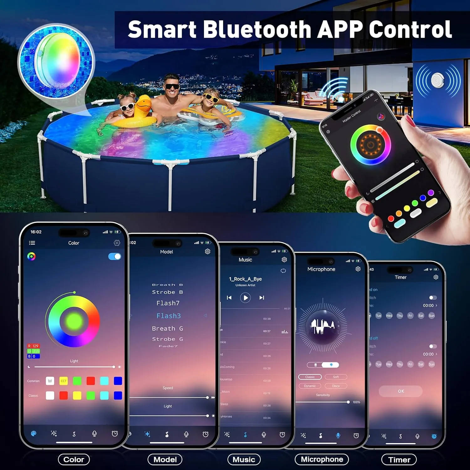 Rechargeable Submersible Pool Lights - Waterproof Underwater Pool Lights Charging Battery Operated Remote Controlled 16 Color Changing Hot Tub Lights with Magnet for Pool Pond (APP 2 Set)