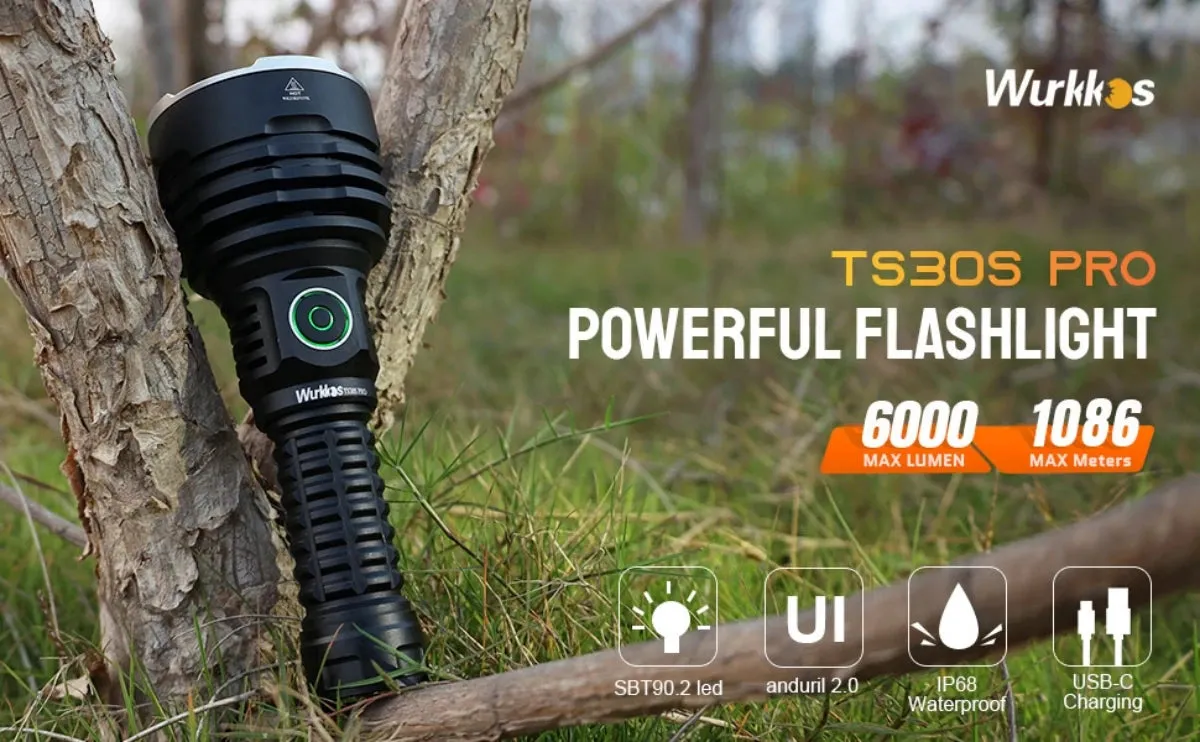 Rechargeable Tactical Flashlight 6000 Lumens LED USB-C Torch 21700 Battery Stainless Bezel Power Bank