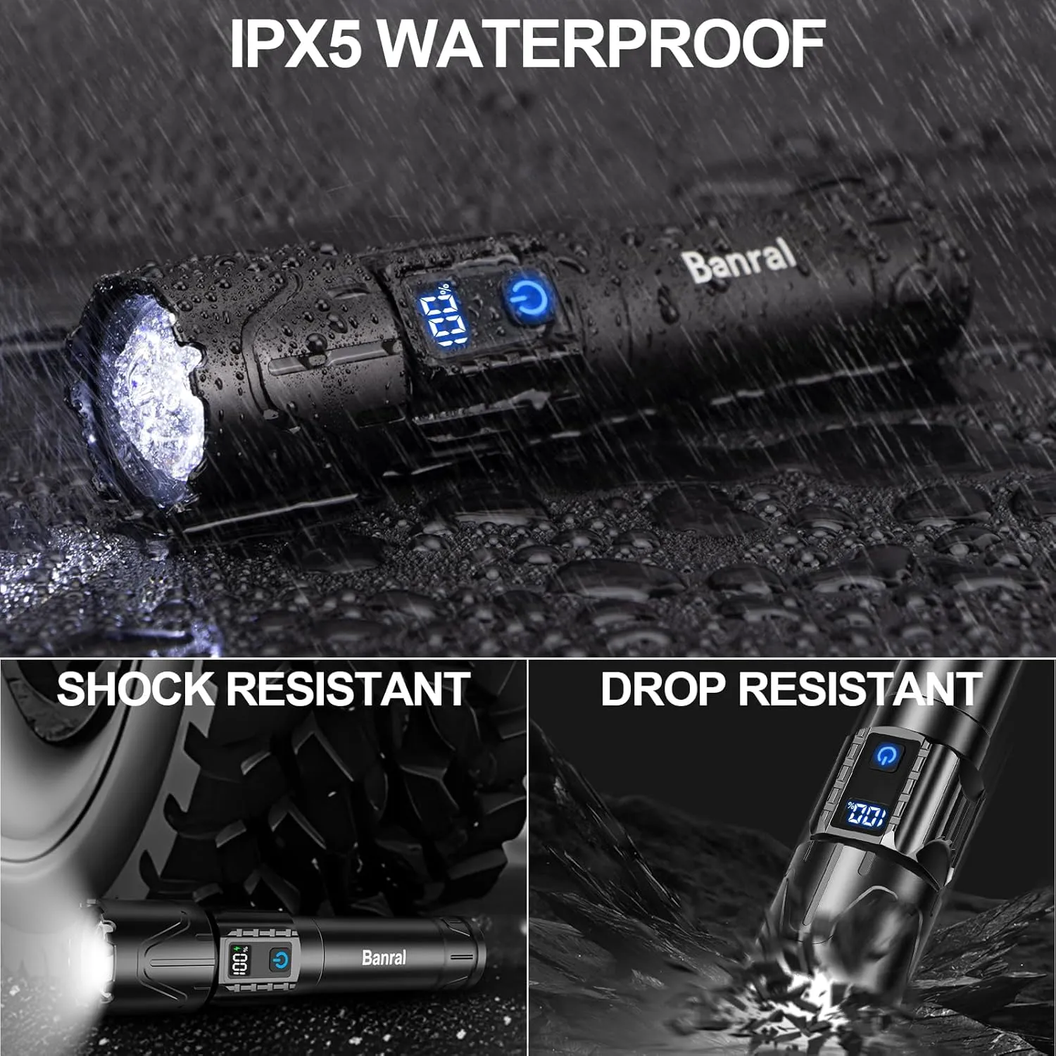 Rechargeable Tactical Flashlights High Lumens - Super Bright LED Powerful Flash Light, Waterproof Handheld USB C Flashlight for Camping,Emergencies,Home,5 Modes,Zoomable (1, Black)