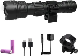 Rechargeable Tactical Light, 2000 Lumens Rail-Mounted Weaponlight,Picatinny Flashlight with Built-in Battery,Zoomable (Weapon Light with Pressure Switch)