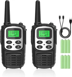 Rechargeable Walkie Talkies,Fvamom Walkies Talkies for Adults with 22 Channels,Long Range Walkie Talkies with NOAA Weather Channels,VOX LCD Display LED Flashlight for Hiking Camping Trip(Silver)