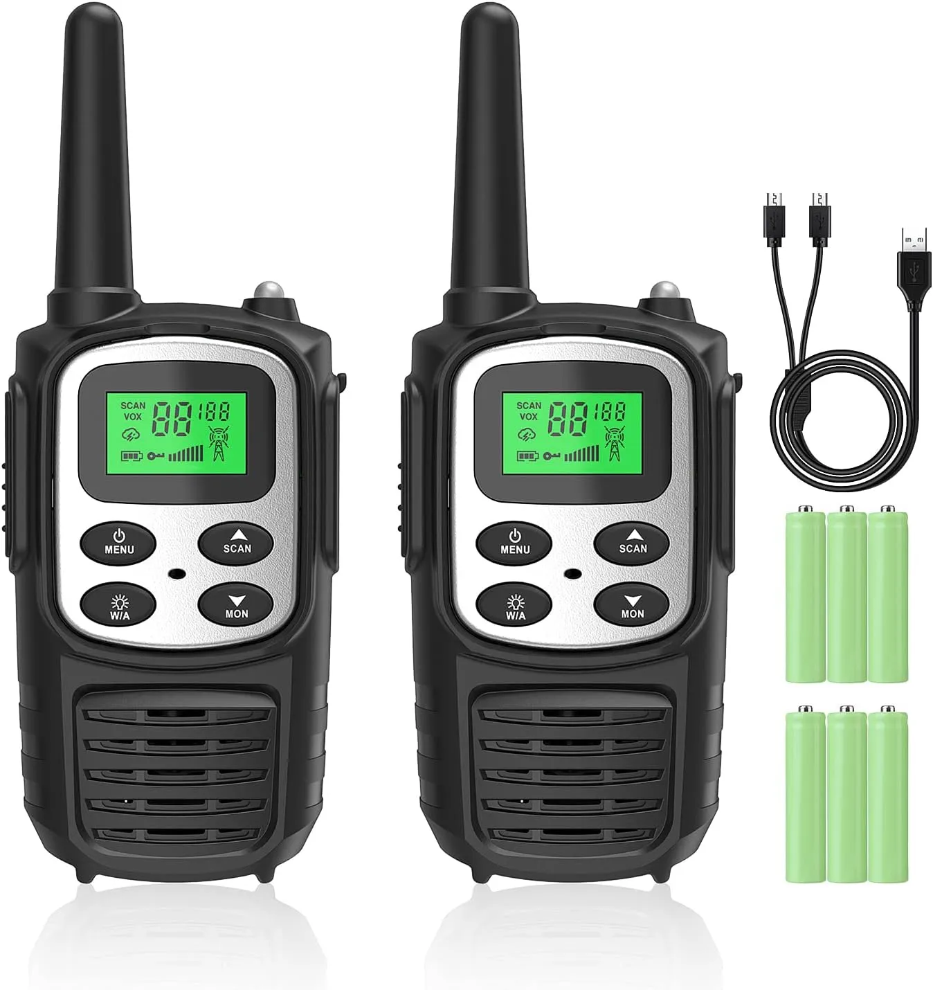 Rechargeable Walkie Talkies,Fvamom Walkies Talkies for Adults with 22 Channels,Long Range Walkie Talkies with NOAA Weather Channels,VOX LCD Display LED Flashlight for Hiking Camping Trip(Silver)