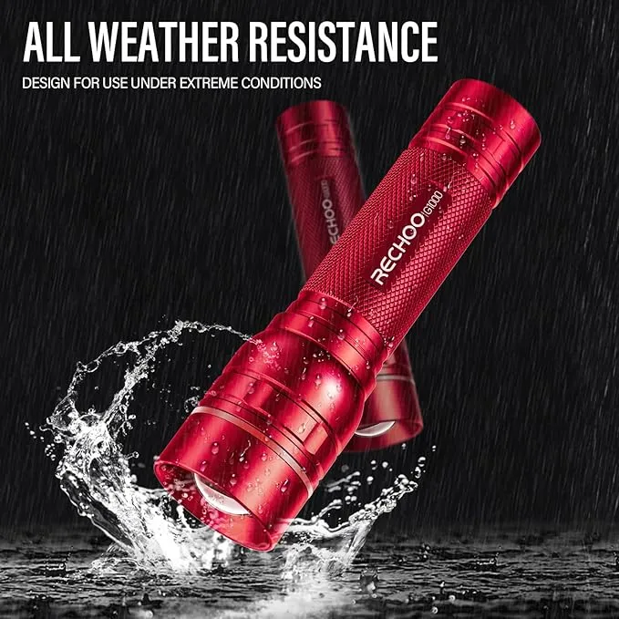 RECHOO Rechargeable Flashlights High Lumens, G1000 Super Bright Flashlight, Small Zoomable LED Flashlight with 3 Lighting Modes, Portable Tactical Flashlight, Gift for Christmas(Battery Included)-Red