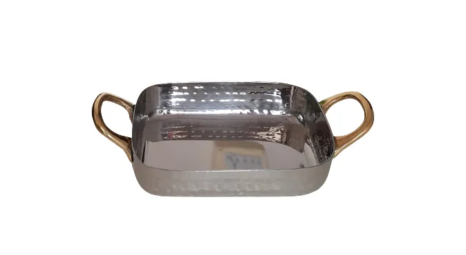 Rectangle Shape Serve Ware Pan with Double Sided Brass Handle #3, 900 ML, 7", Stainless Steel