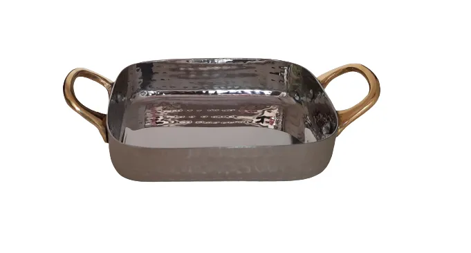 Rectangle Shape Serve Ware Pan with Double Sided Brass Handle #3, 900 ML, 7", Stainless Steel